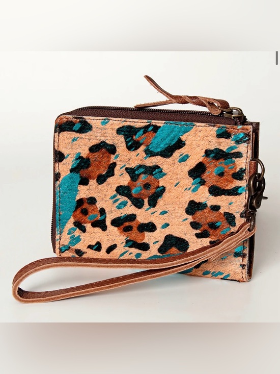 Handbags - Western Wristlet Leopard Print Wristlet Wallet - Teal & Brown